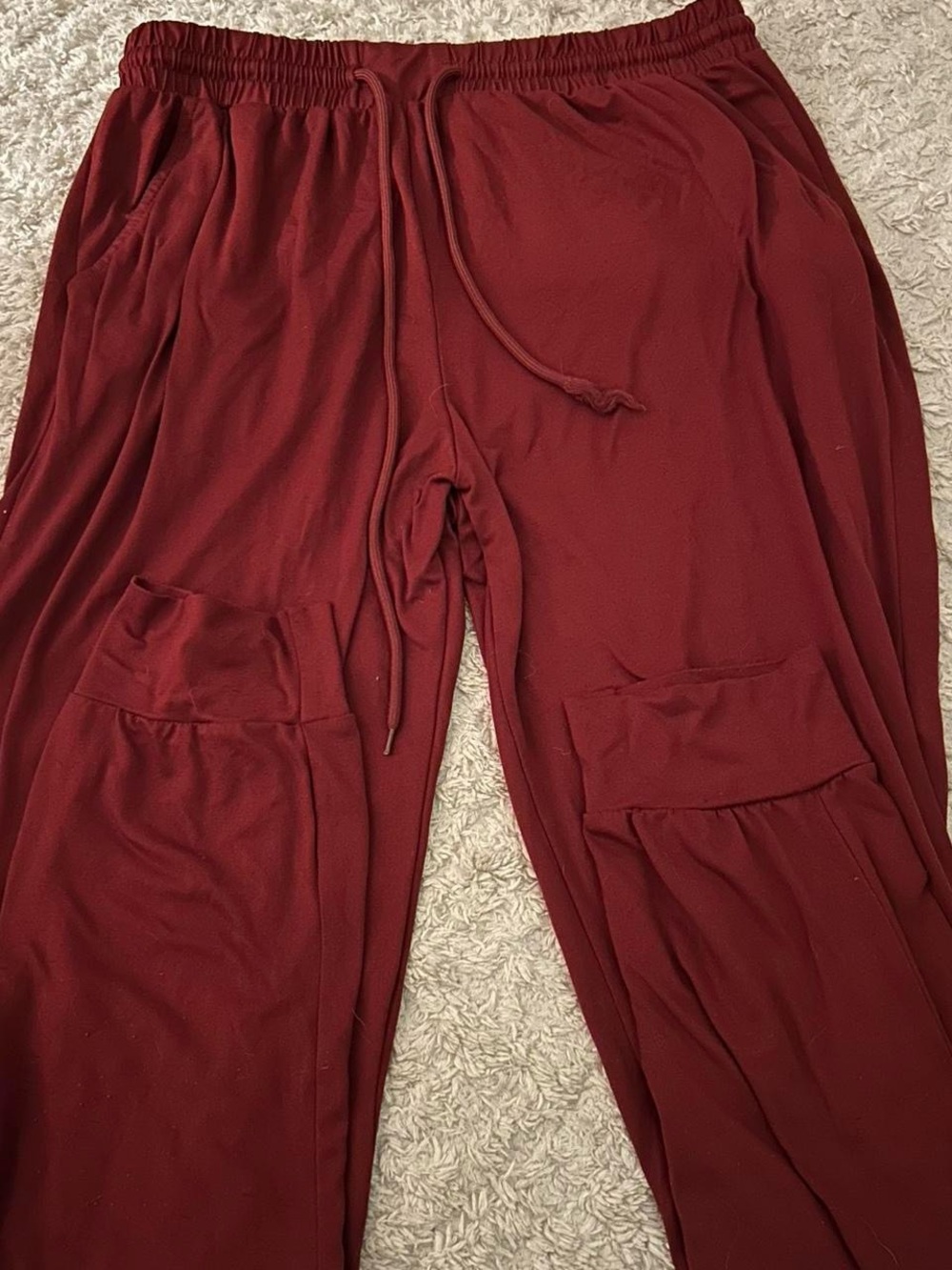 Women’s Burgundy Drawstring Cargo Joggers